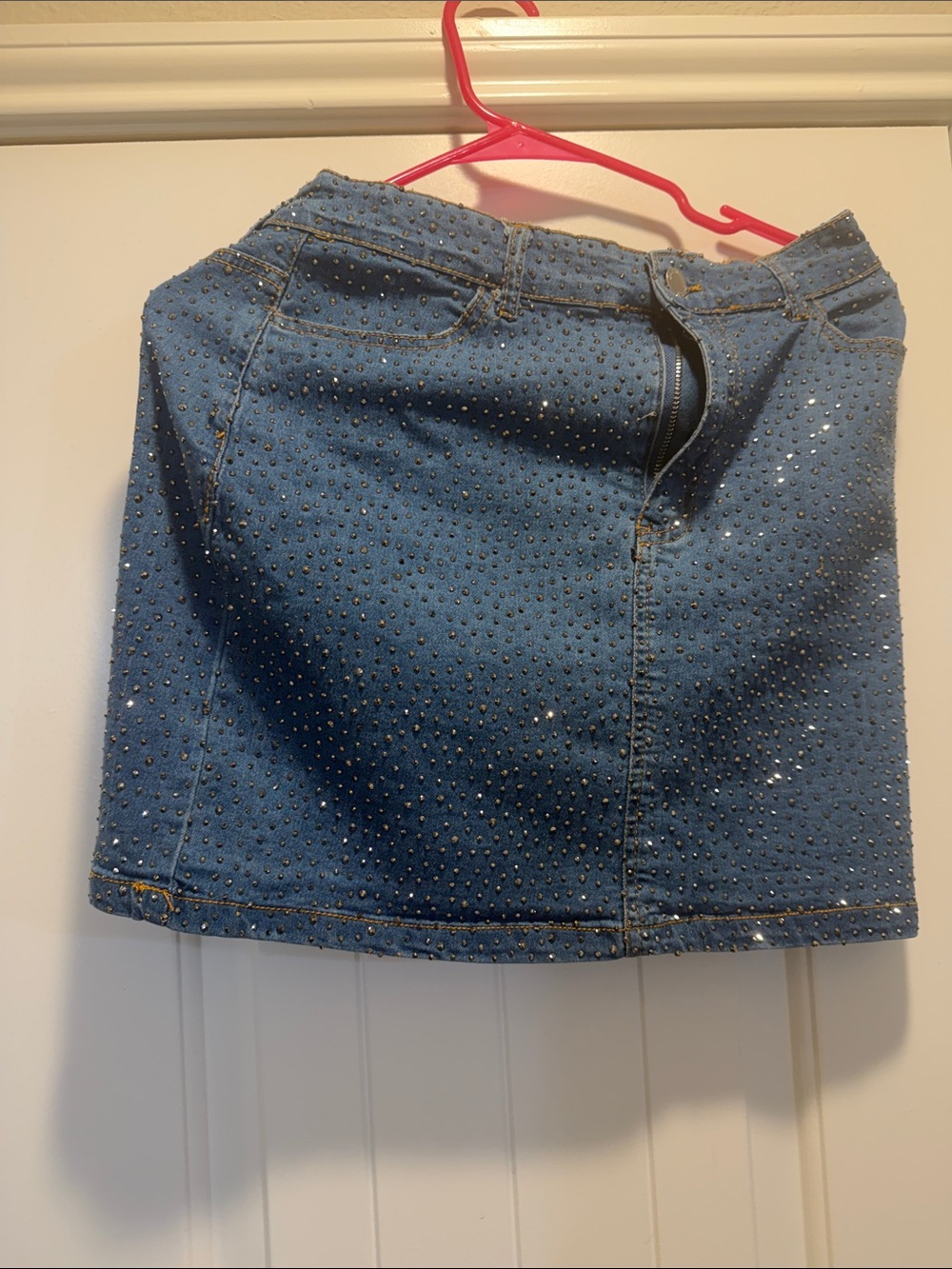 Daisy Rhinestone Denim Mini Skirt | Women’s Medium